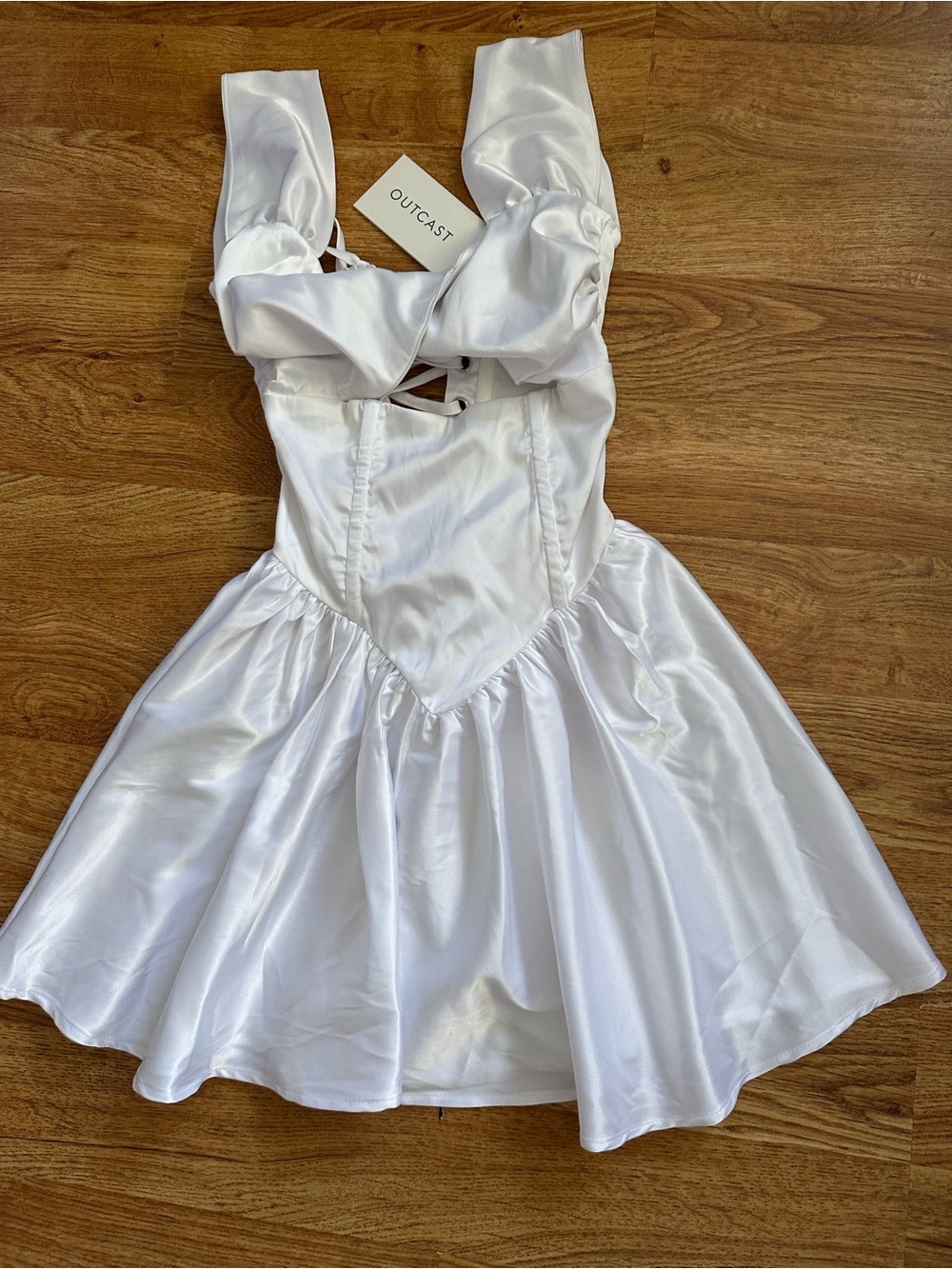 NWT Outkast White Satin Mini Dress Lace Up Back S